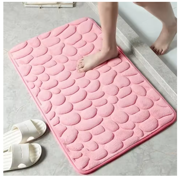 1pc Memory Foam Embossed Velvet Carpet Bathroom Living Room Non-Slip Mat Cobblestone Floor Mat Home Furnishings